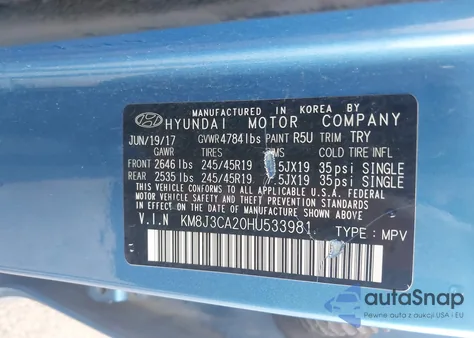 2017 Hyundai Tucson Limited из США, поврежденный, VIN KM8J3CA20HU533981